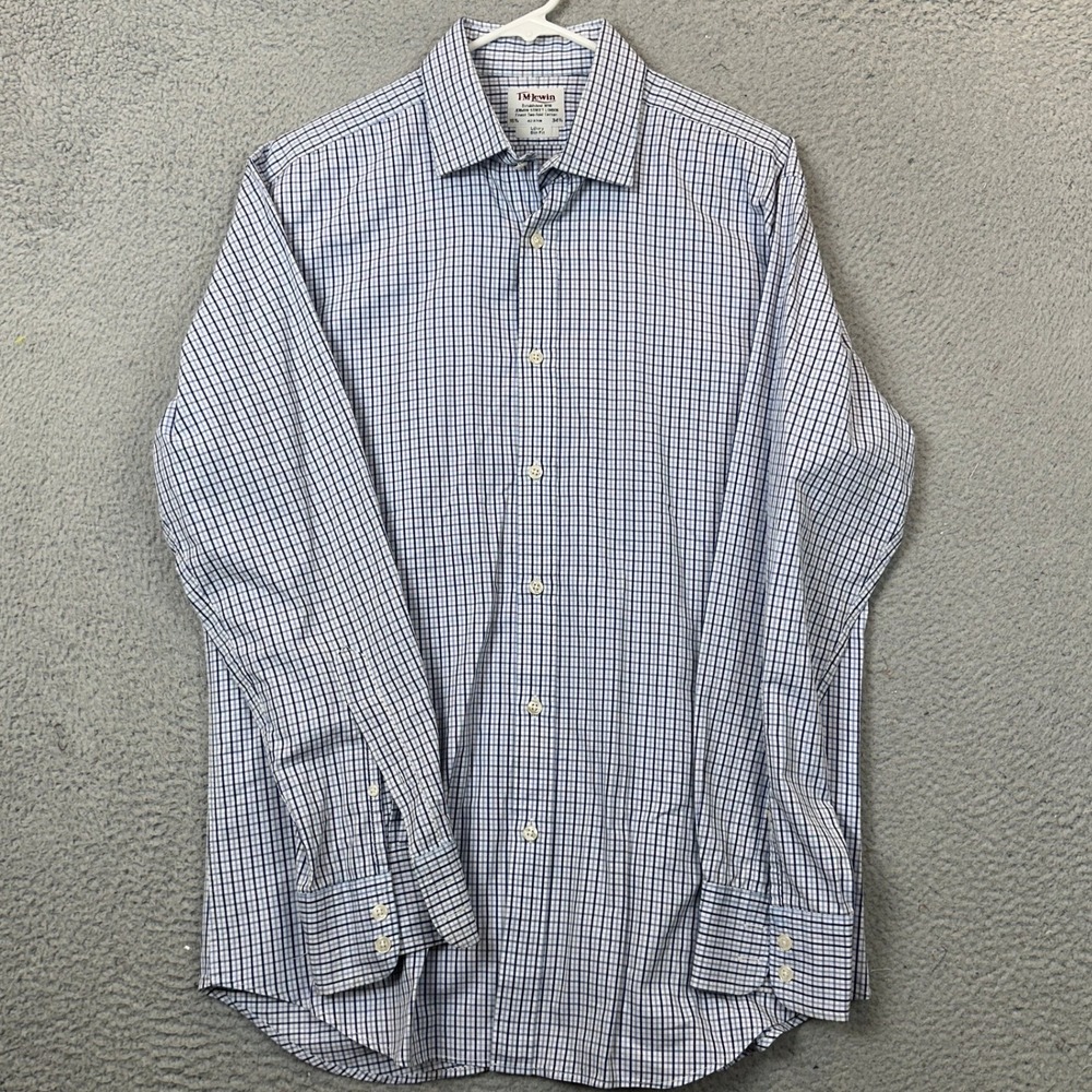 TM Lewin Shirt Mens 16.5 34.5 Luxury Slim Fit Blue White Check Dress Button Up